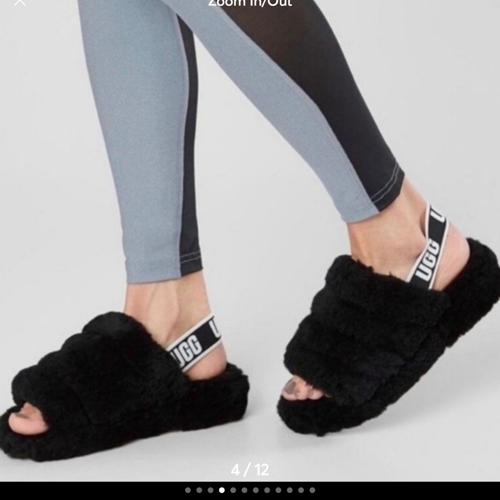 UGG Women's Black Fluffy Slide Slippers‎